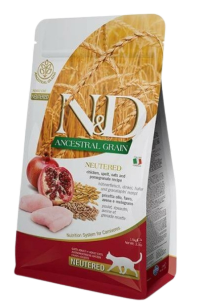 N&D Cat Ancestral Grain csirke ivartalanított macskaeledel csomagolás